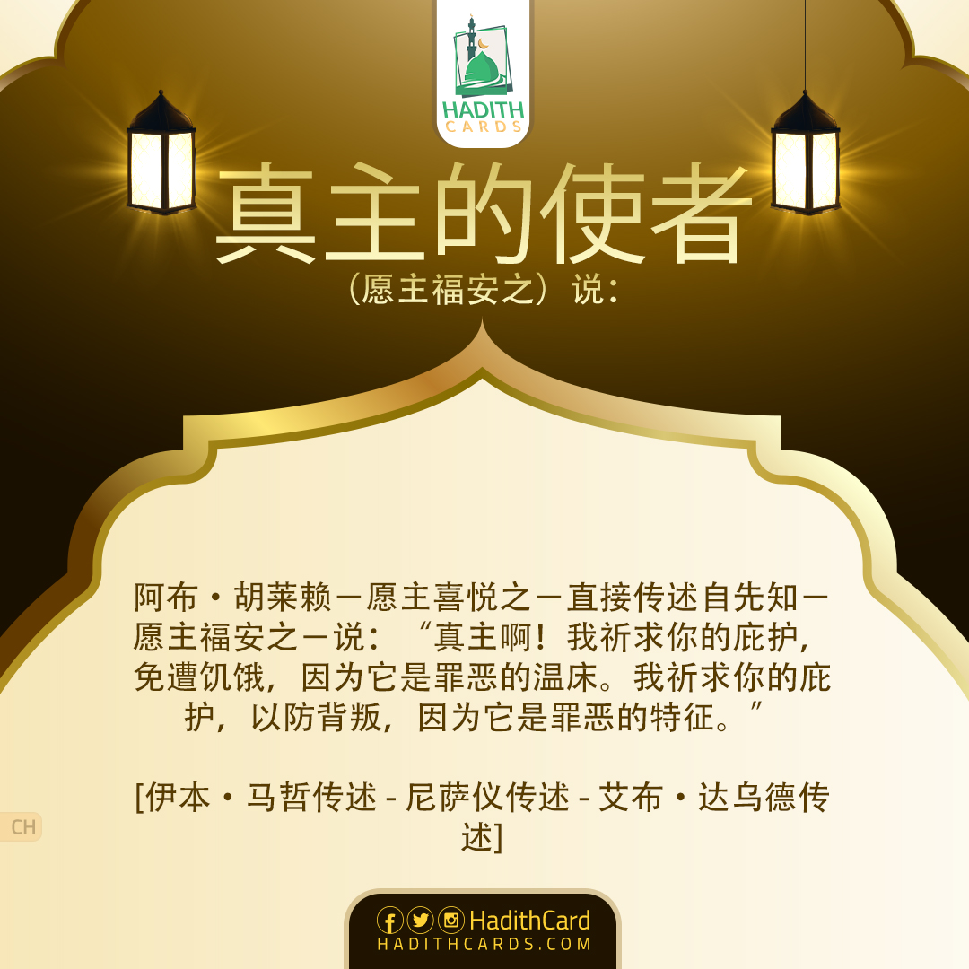 真主啊！我祈求你的庇护，免遭饥饿